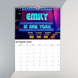 personalised a4 wall calendar of new york with the person's name on every page