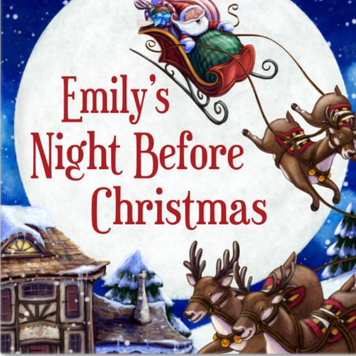 Front cover of a personalised Night Before Christmas book featuring a festive illustration, a perfect Christmas Eve gift.