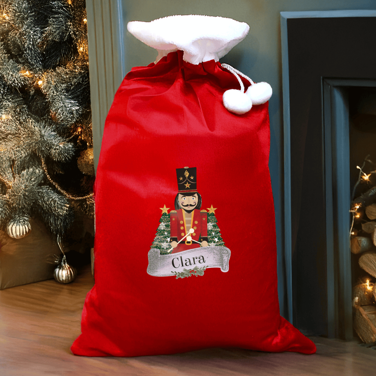personalised red nutcracker christmas sack
