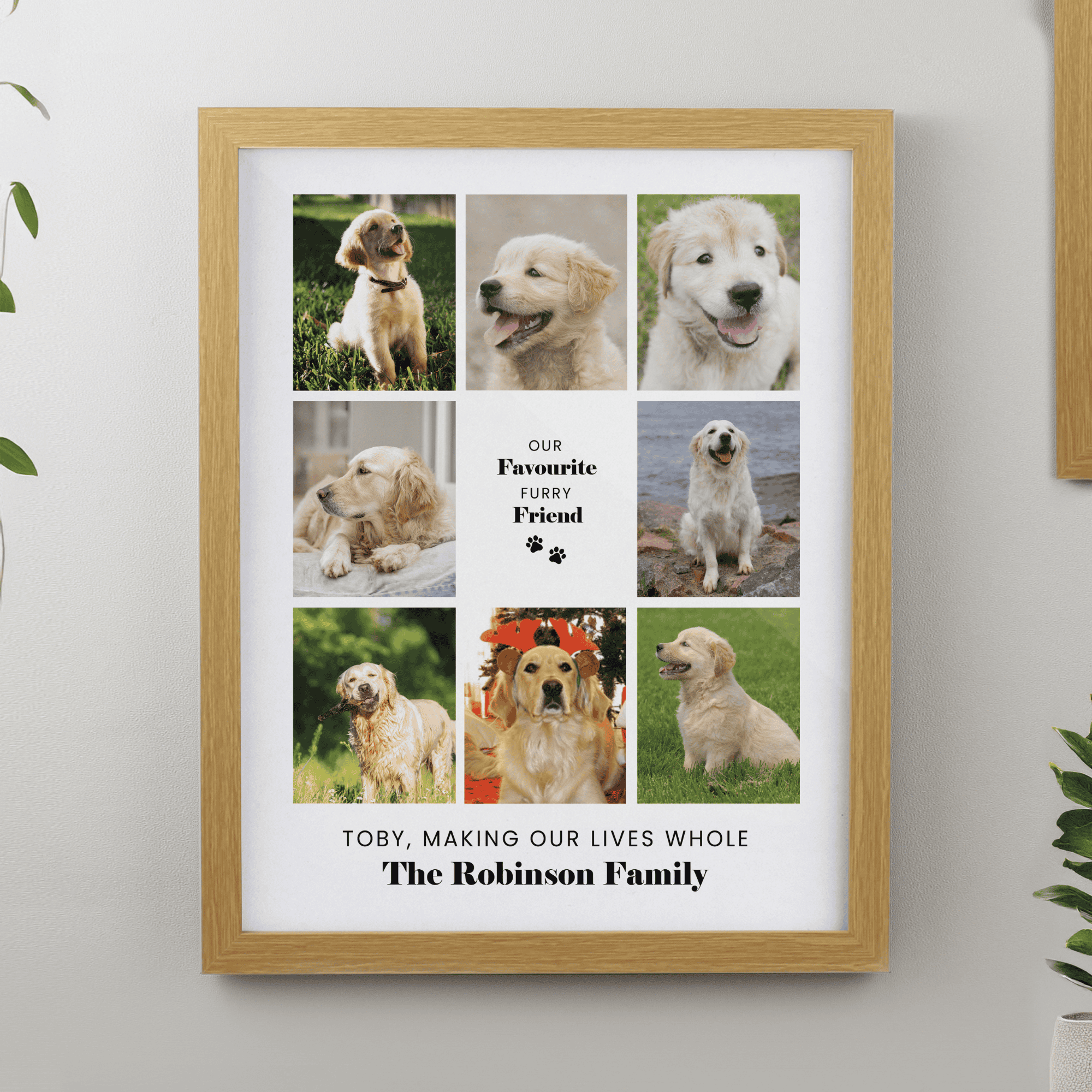 personalised oak frame multi pet frame showing 8 photos