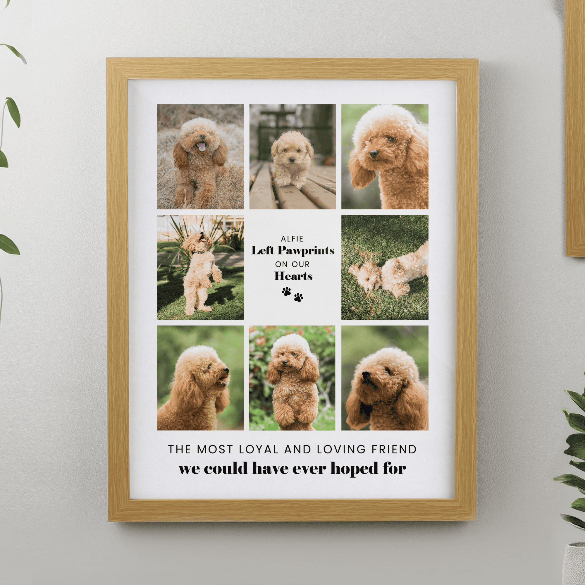 personalised oak frame multi pet frame showing 8 photos