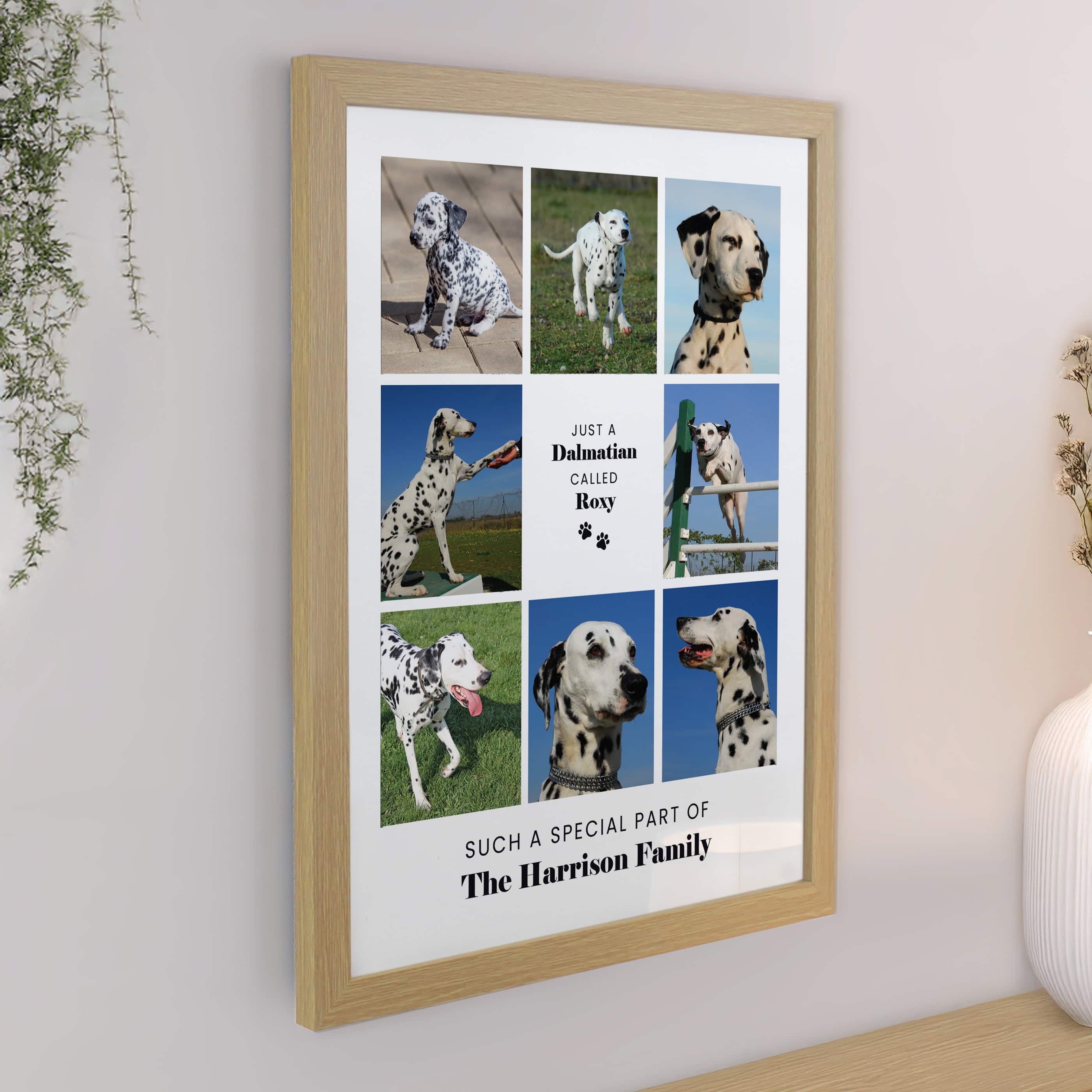 personalised oak frame multi pet frame showing 8 photos