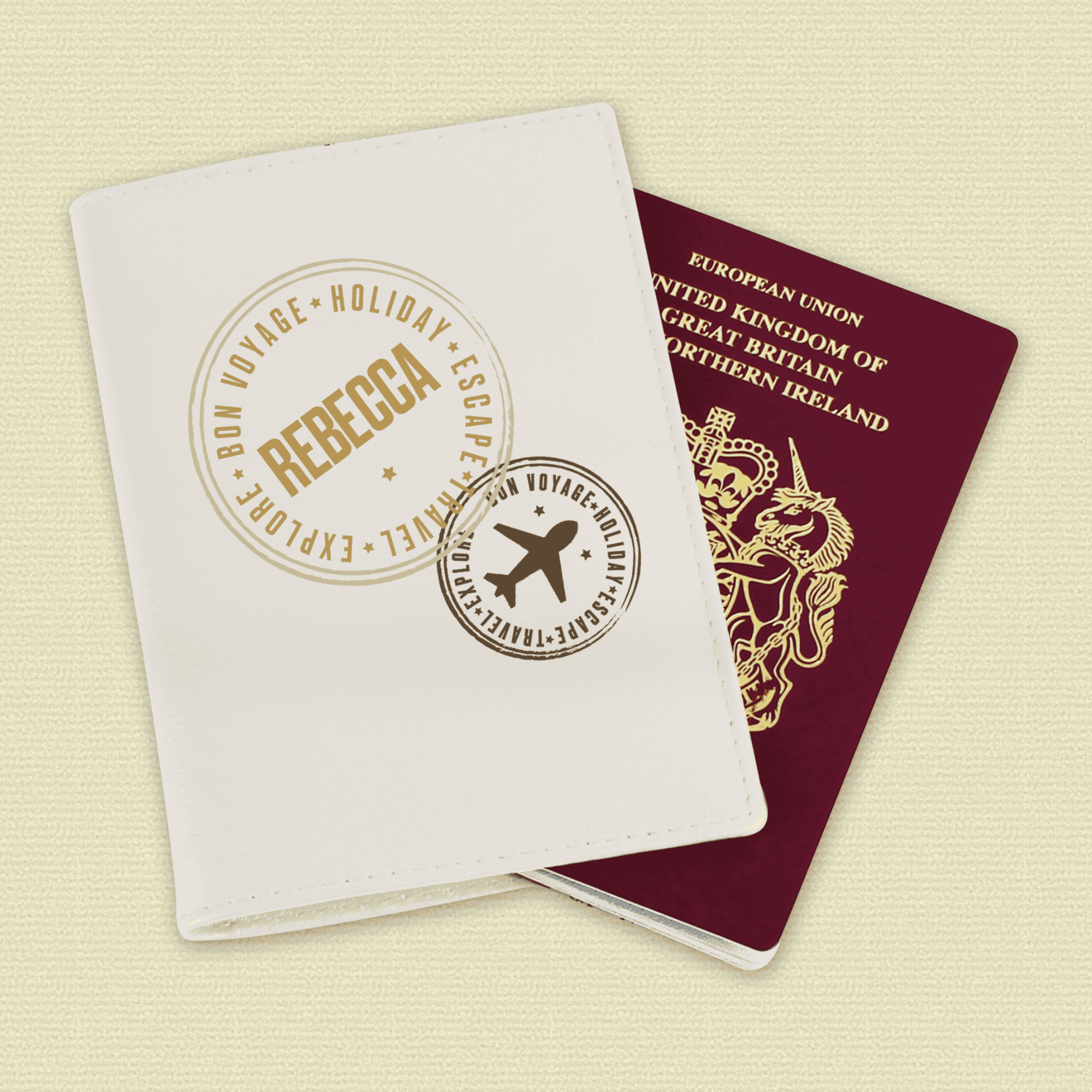 personalised cream passport cover with any name personalised on the cover