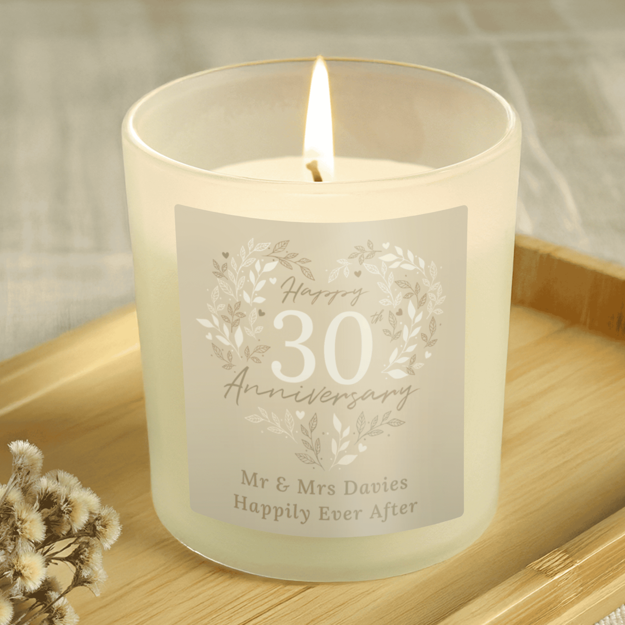 personalised pearl wedding anniversary candle jar with any message over 2 lines