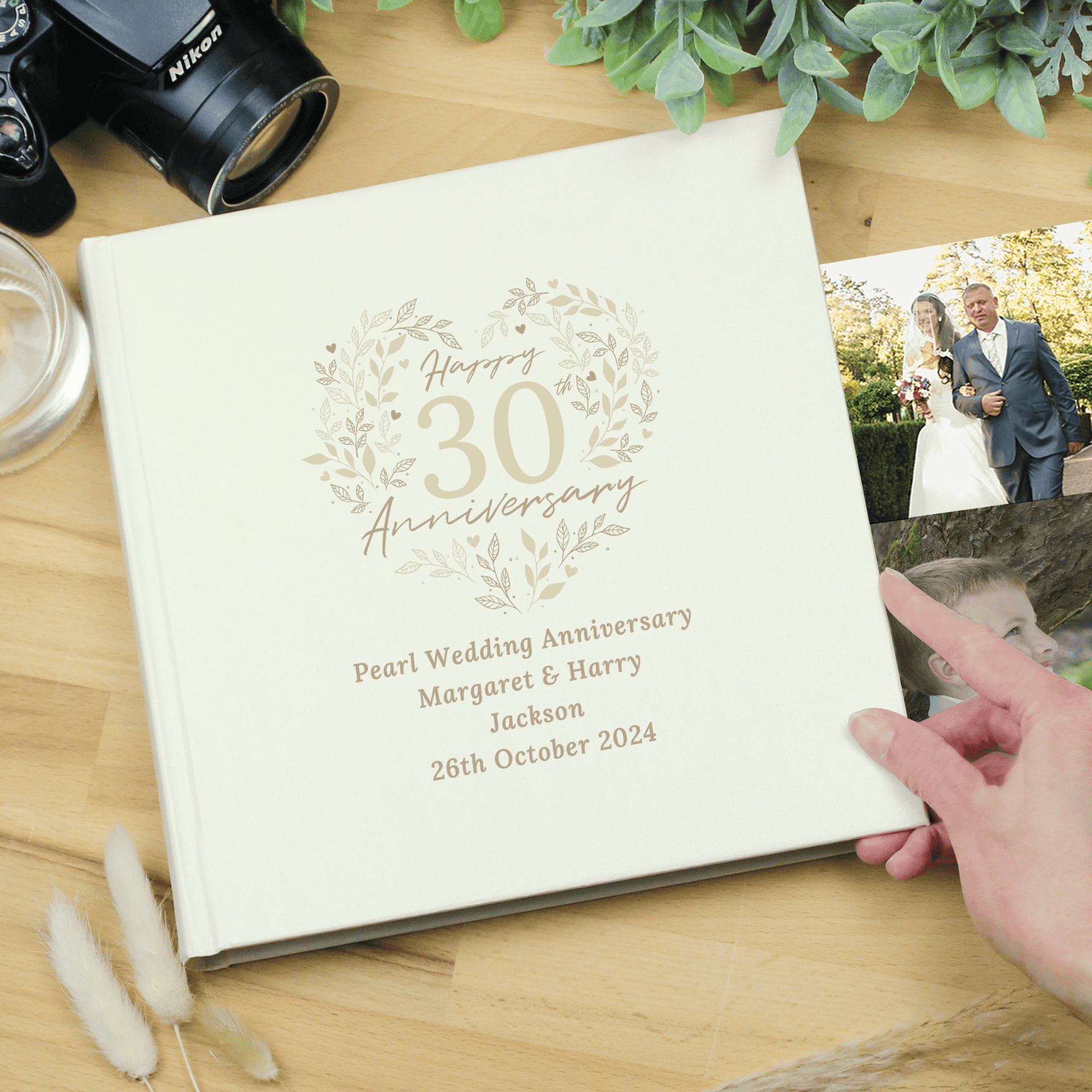 personalised pearl wedding anniversary album with any message over 4 lines