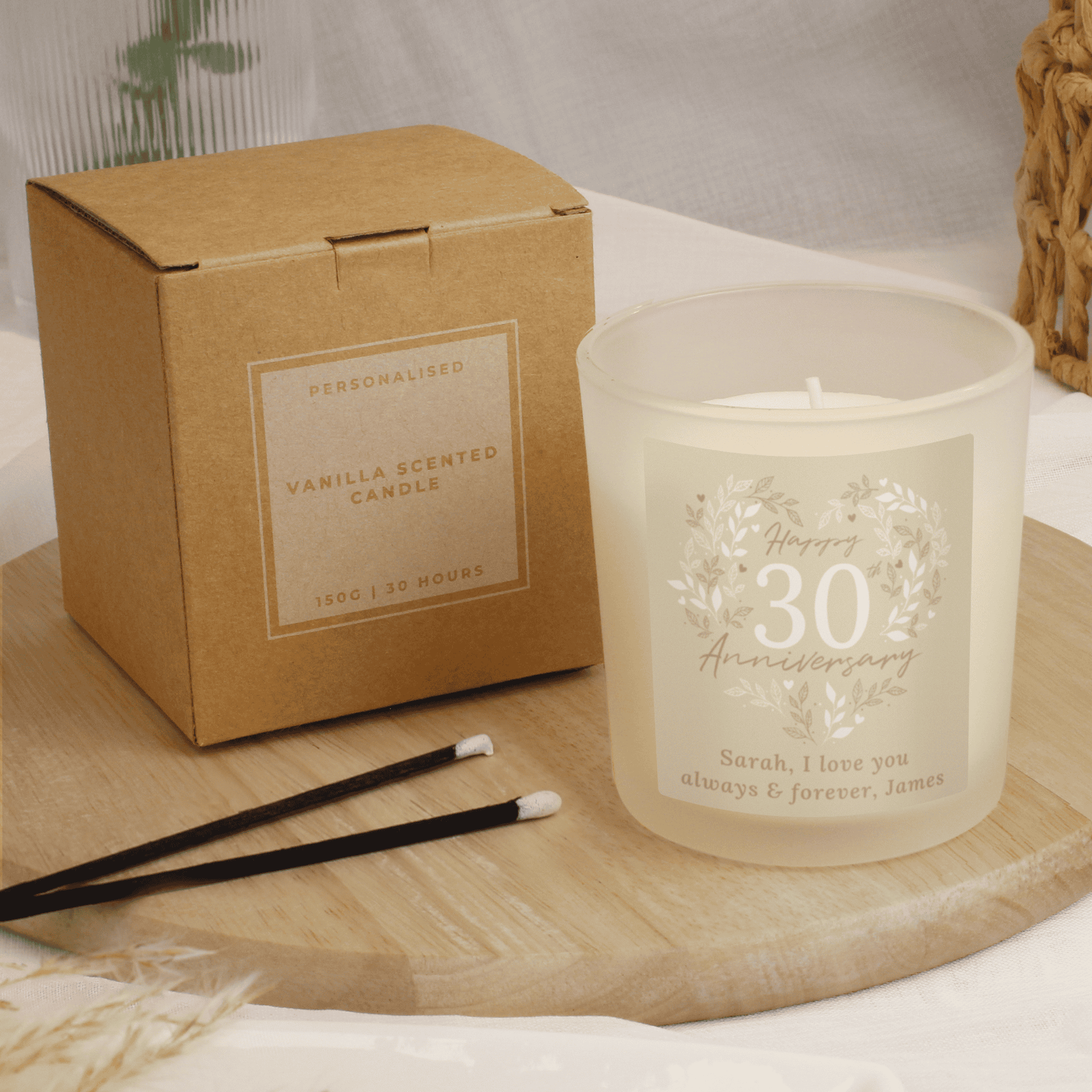 personalised pearl wedding anniversary candle jar with any message over 2 lines