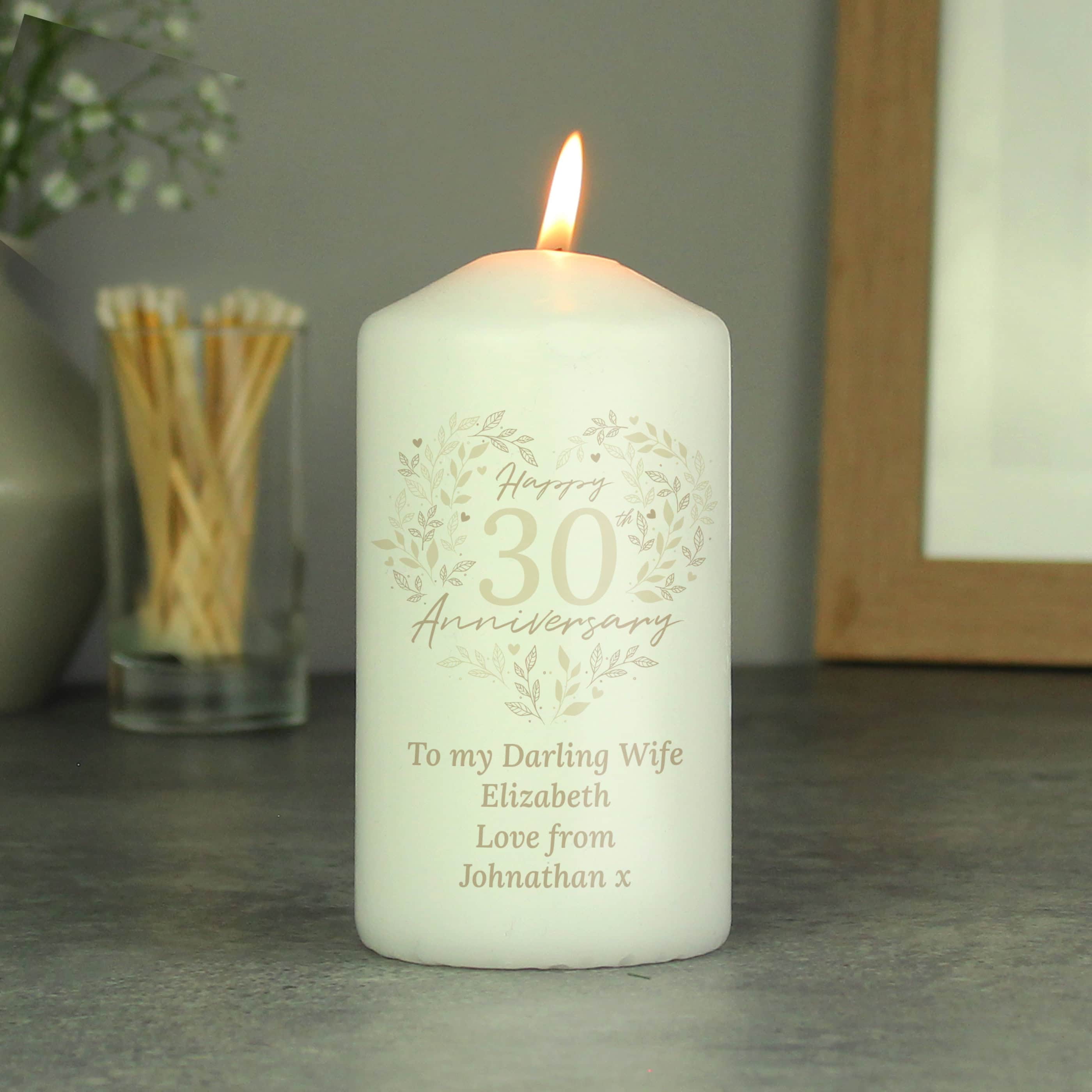 personalised pearl wedding anniversary candle with any message over 4 lines
