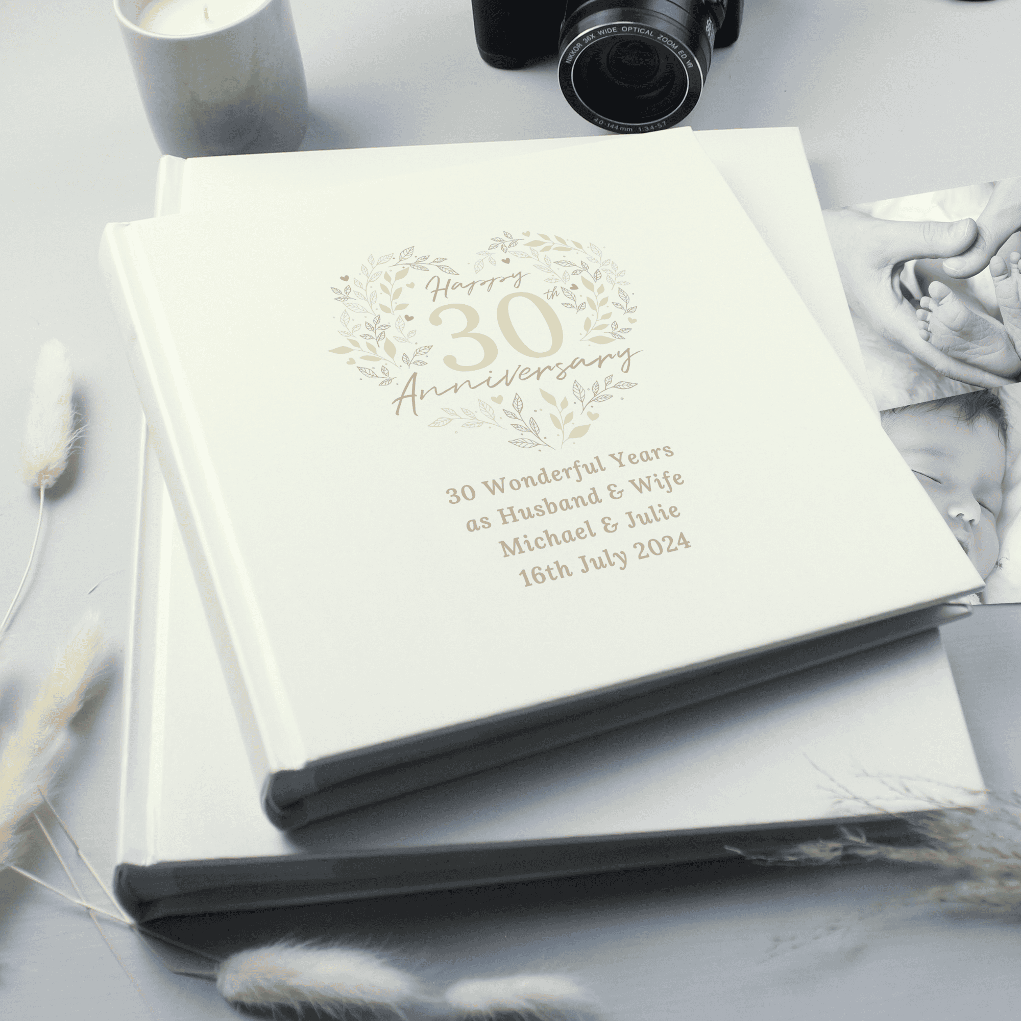 personalised pearl wedding anniversary album with any message over 4 lines