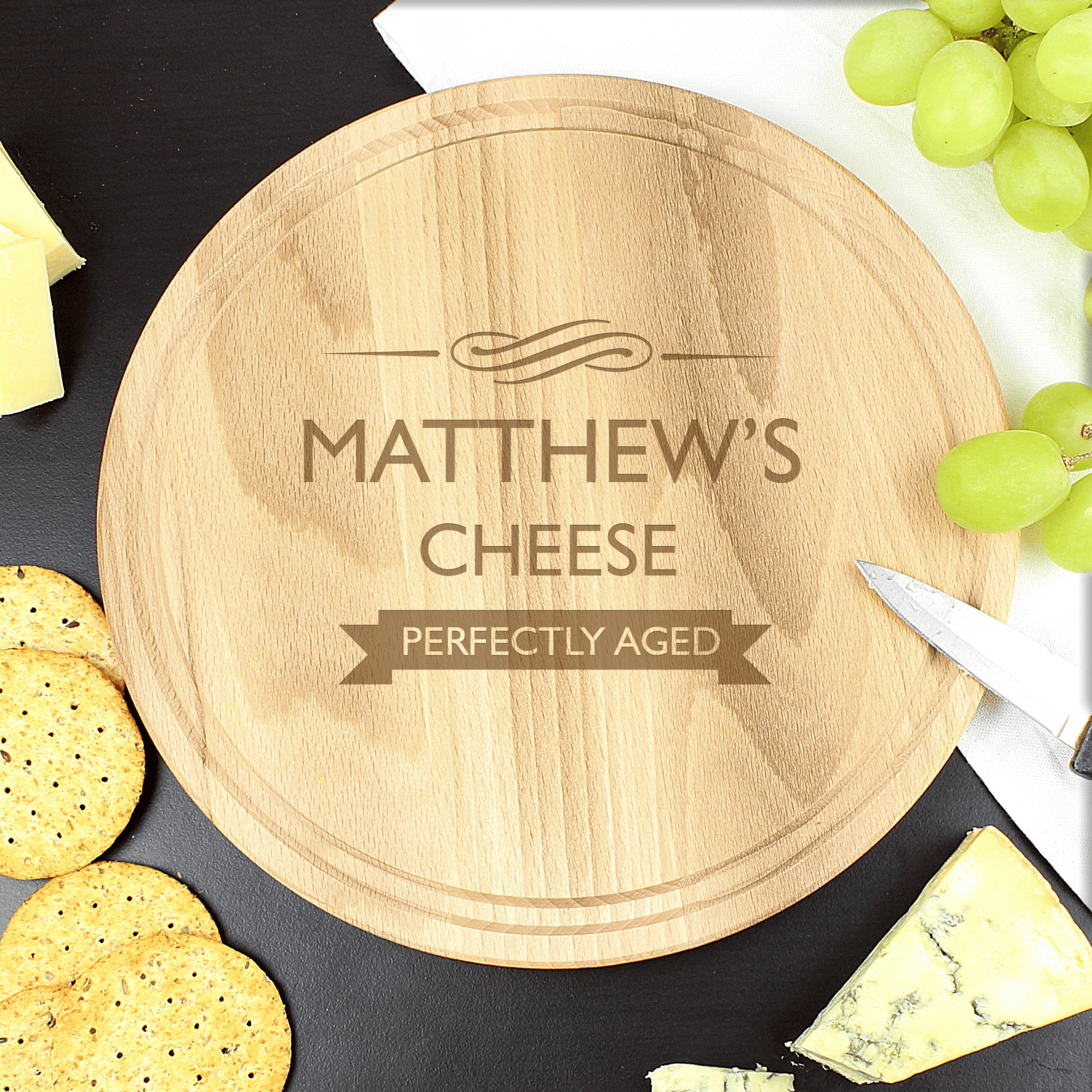 perfectly aged wooden round chopping board