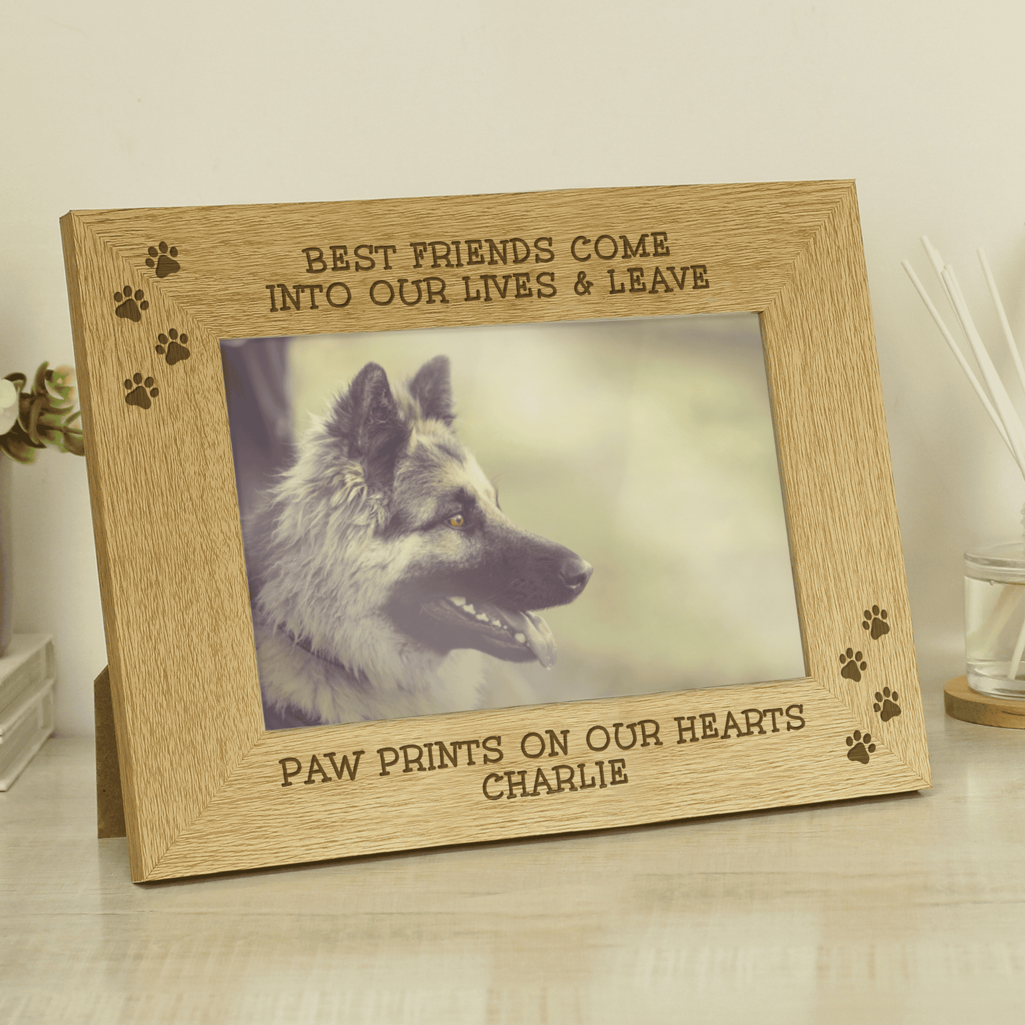 Personalised Pet Oak Veneer 6x4 Landscape Photo Frame