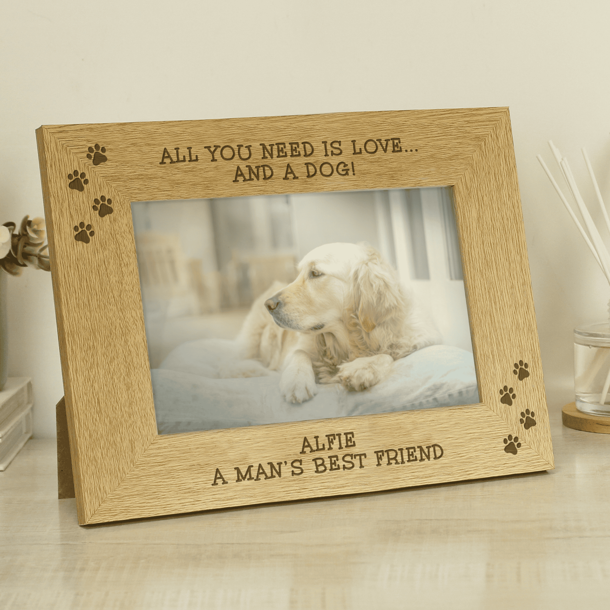 Personalised Pet Oak Veneer 6x4 Landscape Photo Frame