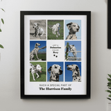 personalised black mutli photo pet frame with space for 8 photos.