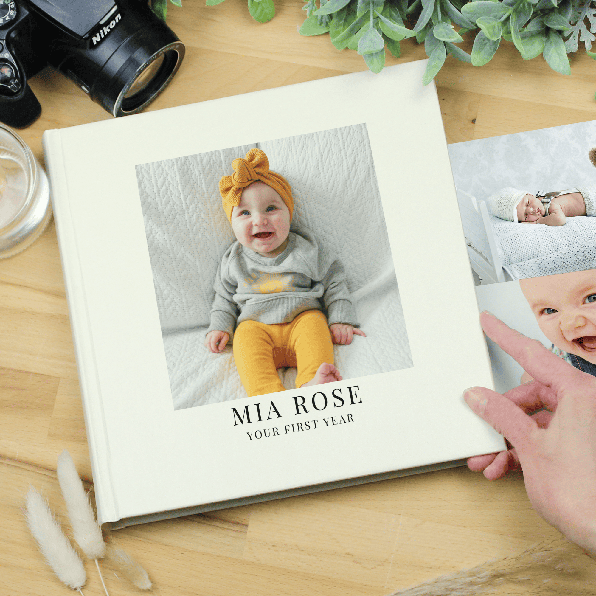 personalised photo album with baby on front cover