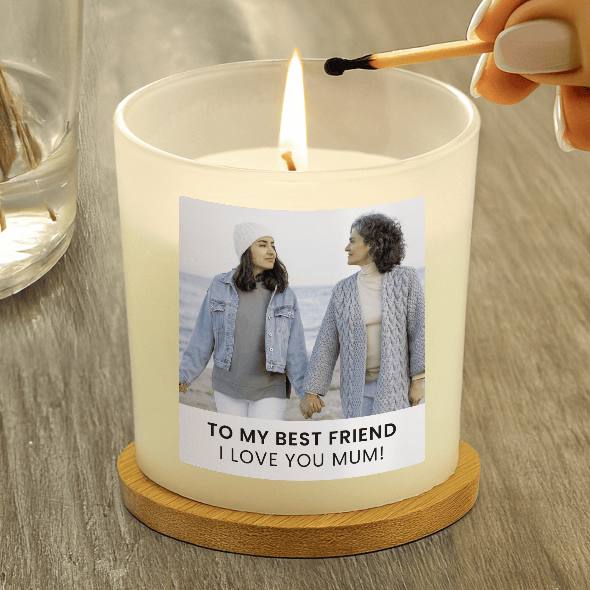 personalised photo upload glass candle