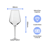 personalised red wine infinity glass with any message over 4 lines.