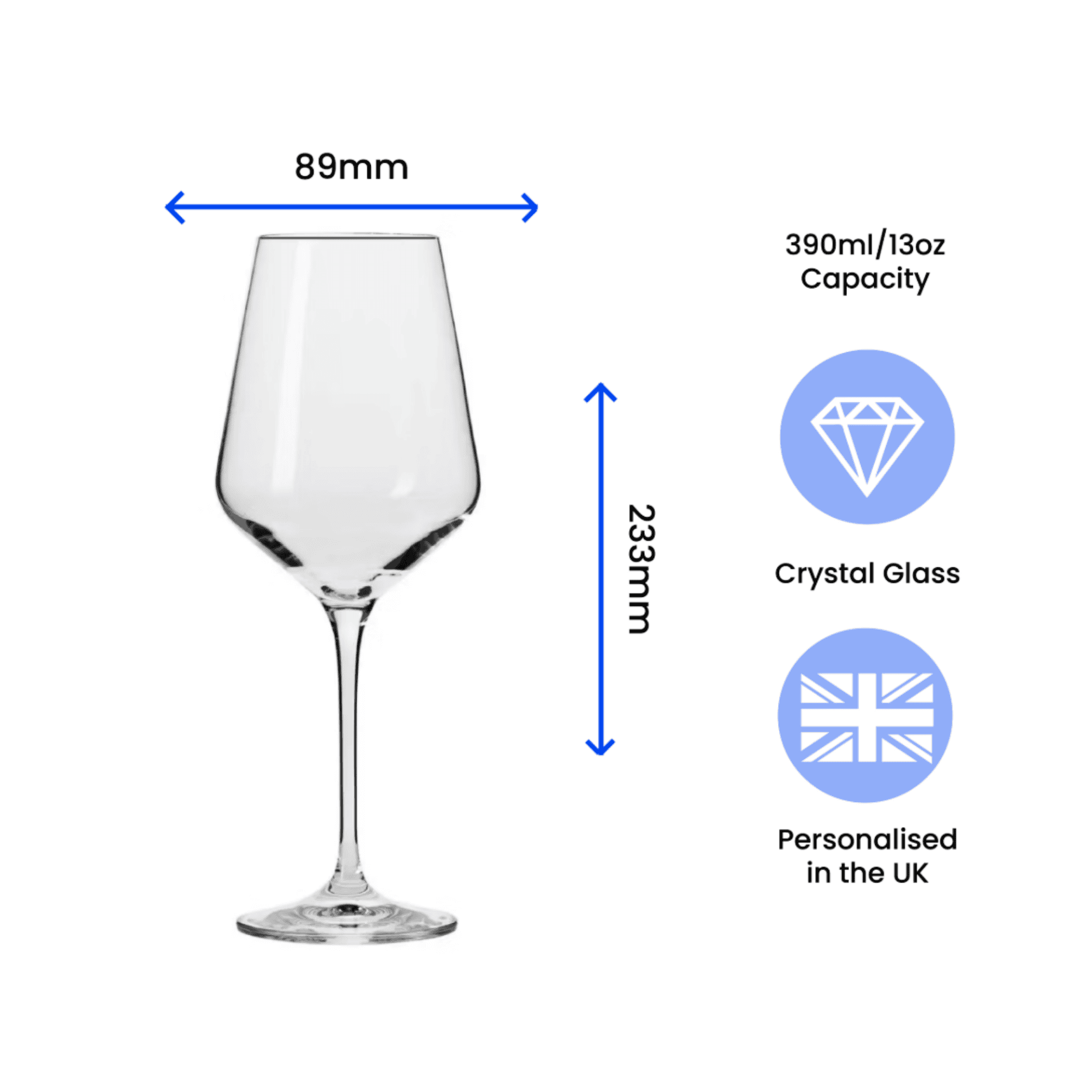 personalised red wine infinity glass with any message over 4 lines.