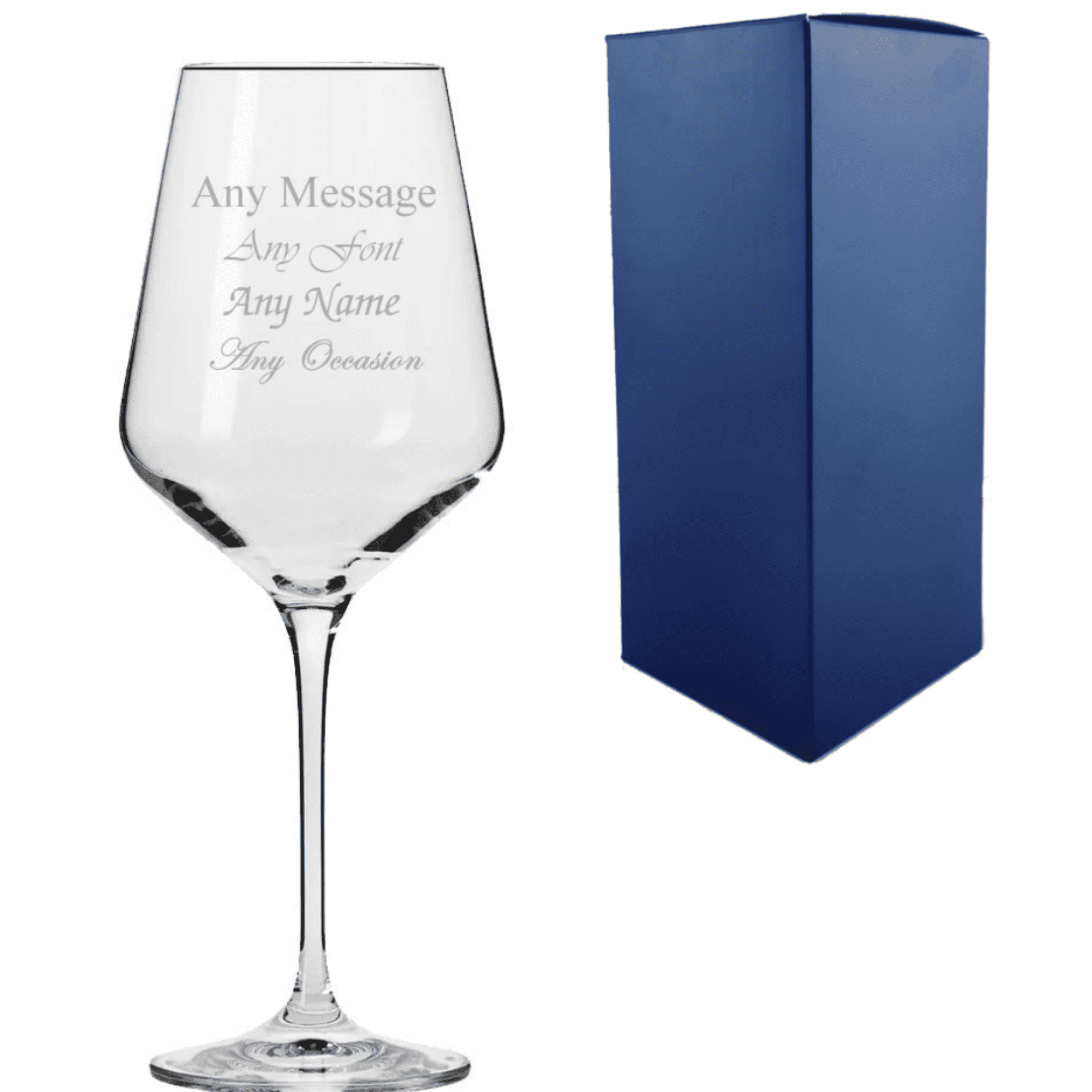 personalised red wine infinity glass with any message over 4 lines.
