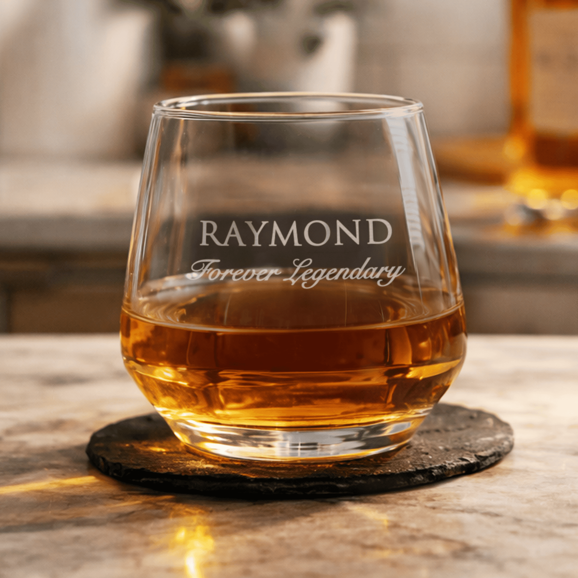 personalised redefined glass tumbler with a message engraved over 2 lines