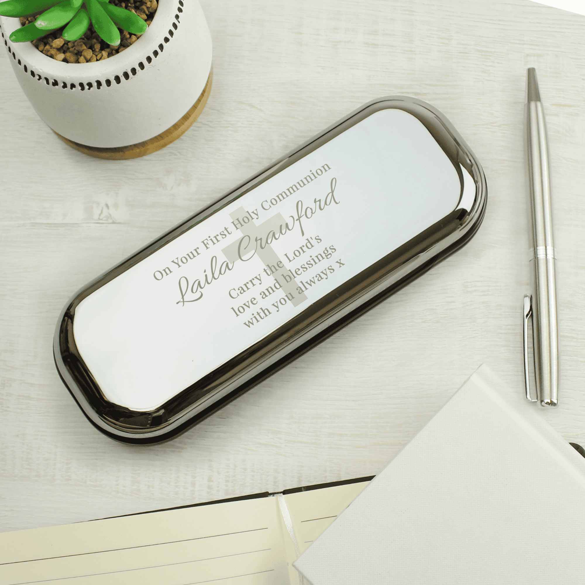 personalised religious pen and box set. the box is engraved with any message over 5 lines