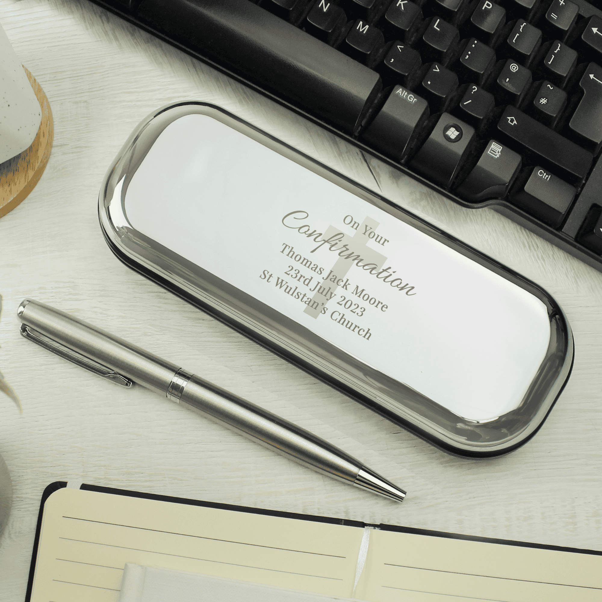 personalised religious pen and box set. the box is engraved with any message over 5 lines