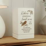 personalised robins appear memorial wooden with any message personalised over 4 lines under the robin image