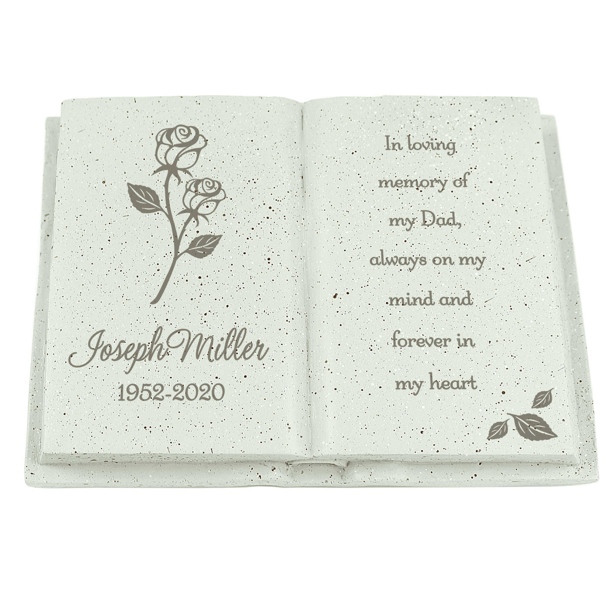 personalised rose memorial stone book engraved with a name, date and any message over 7 lines