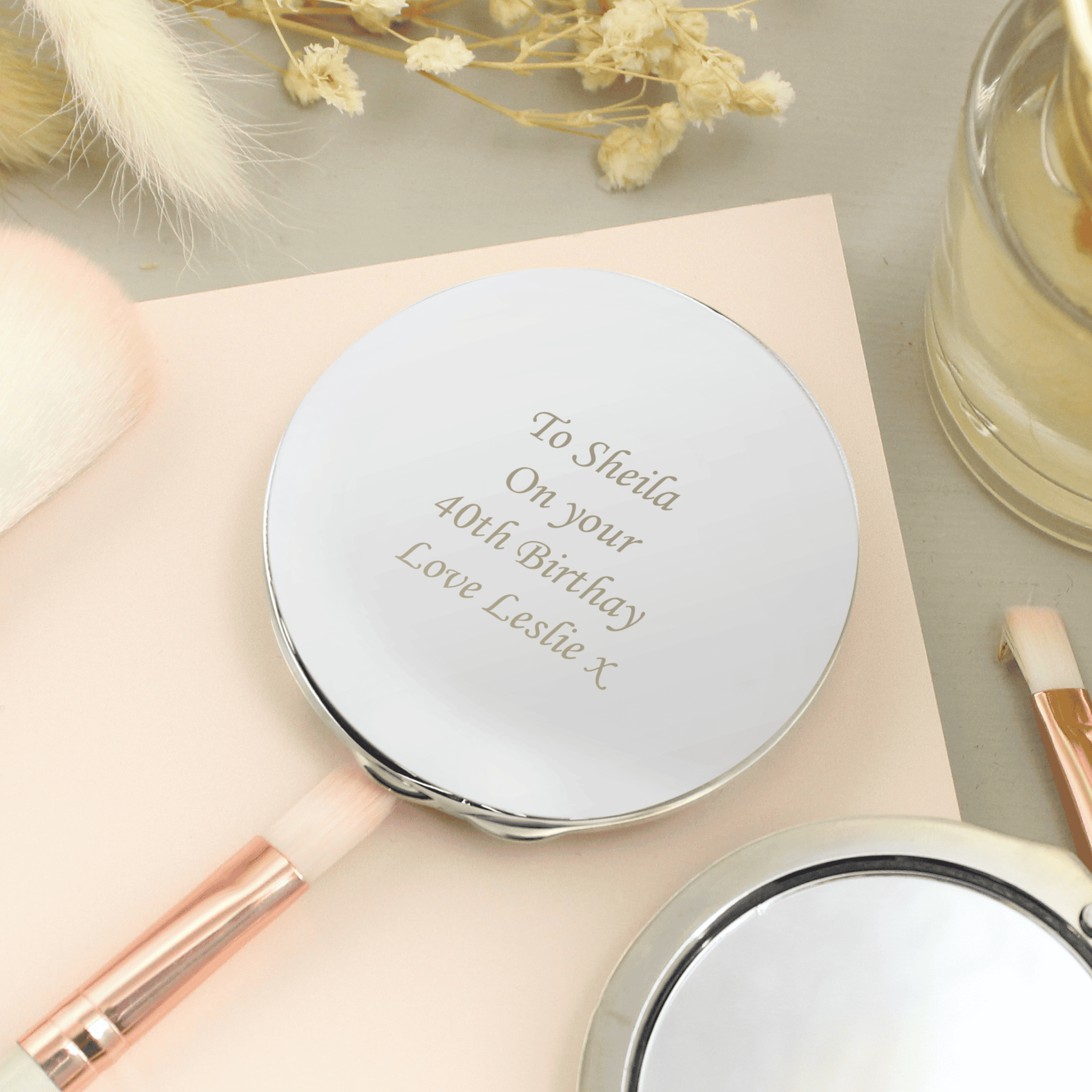 personalised compact mirror engraved over 4 lines