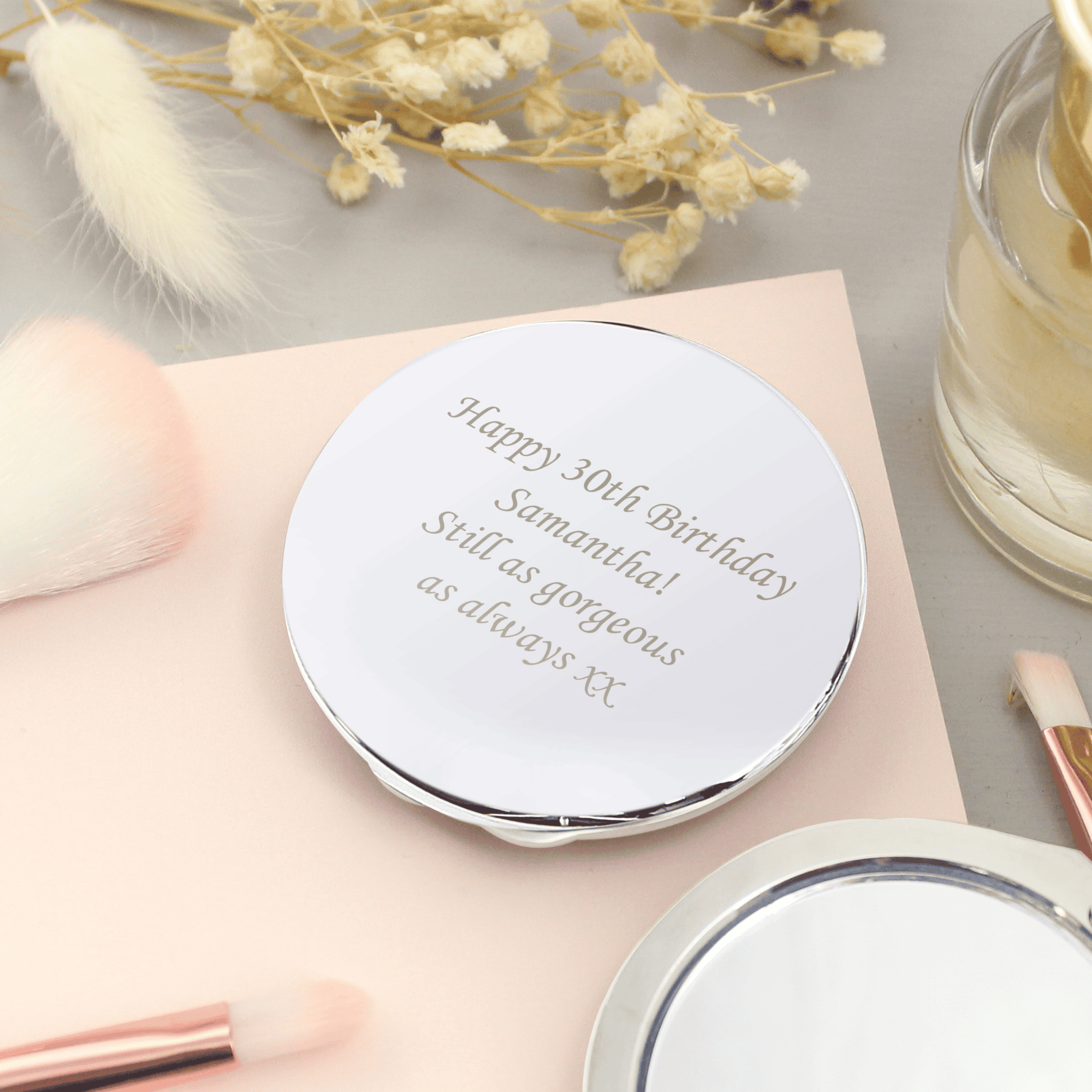 personalised compact mirror engraved over 4 lines