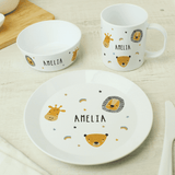 personalised safari animals breakfast set with a name personalised on each item