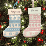 personalised scandi stocking christmas tree decoration in pink or blue
