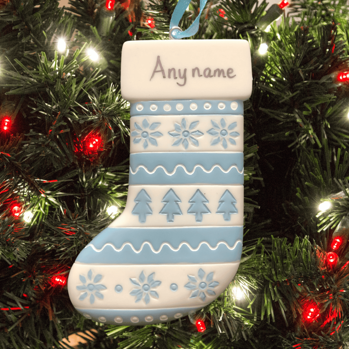 personalised blue scandi christmas tree decoration