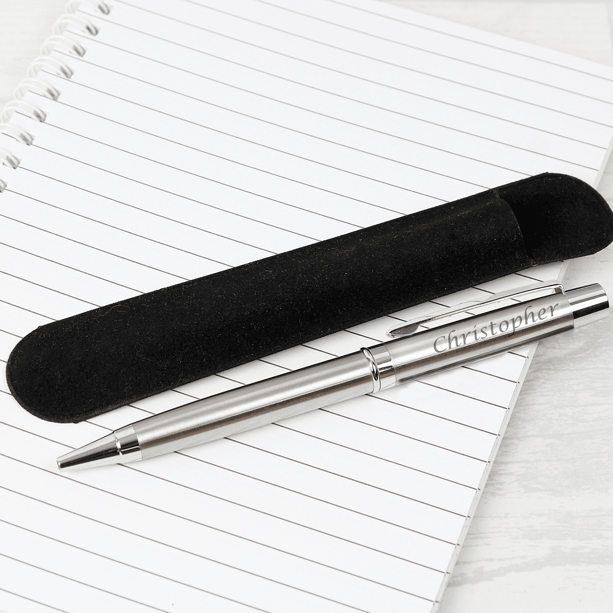 personalised scripted pen and black pouch set
