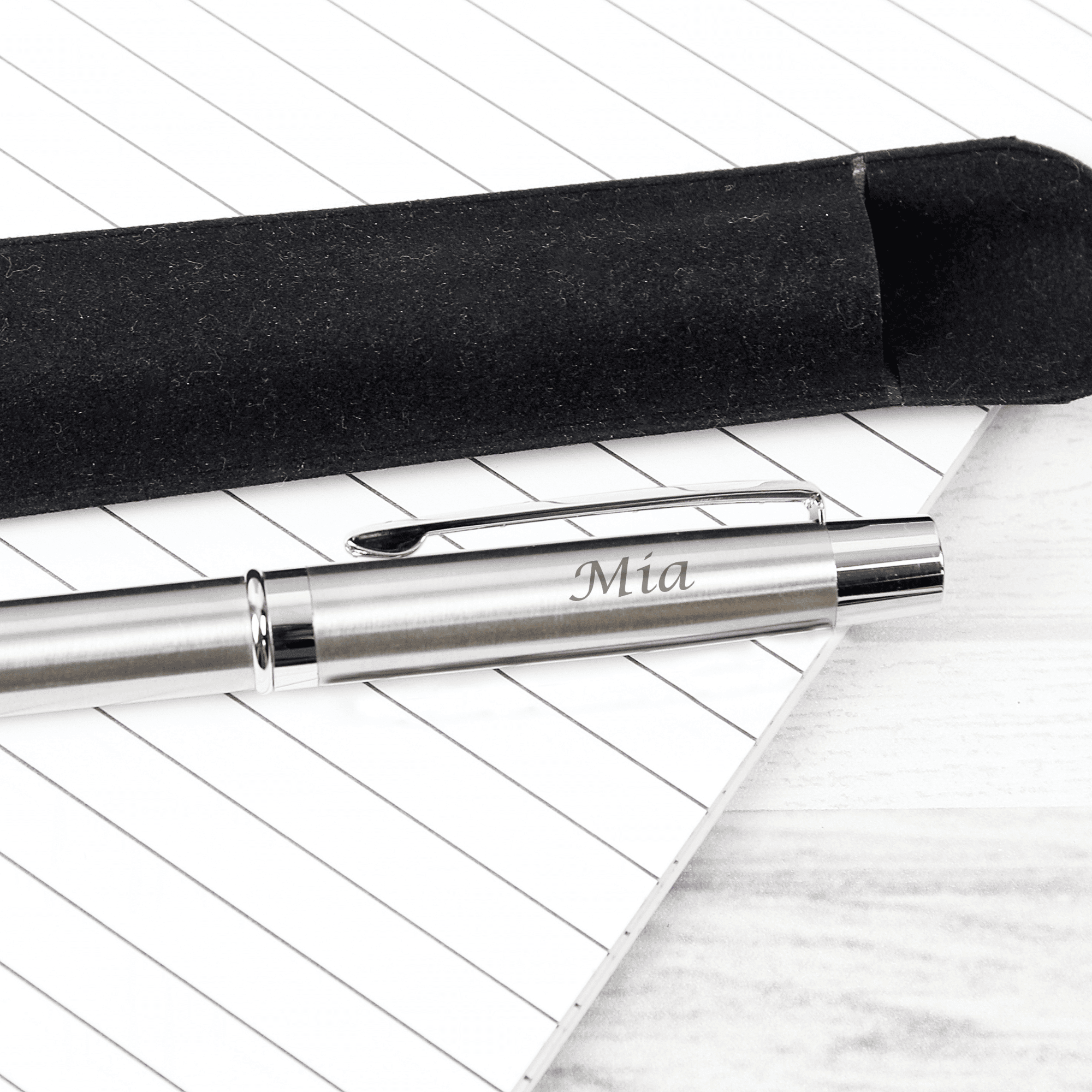 personalised scripted pen and black pouch set