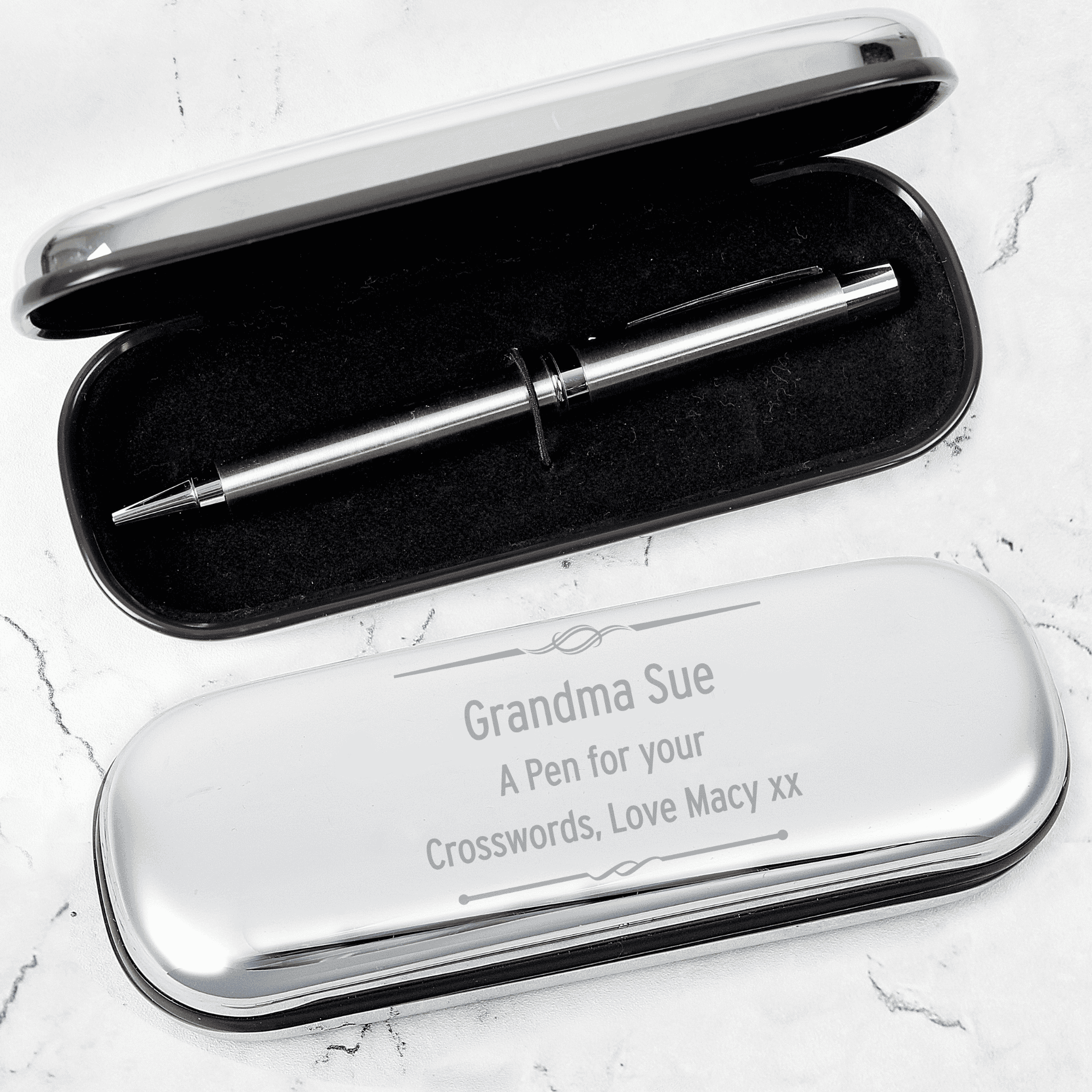 personalised scroll pen box set engraved with any message over 3 lines