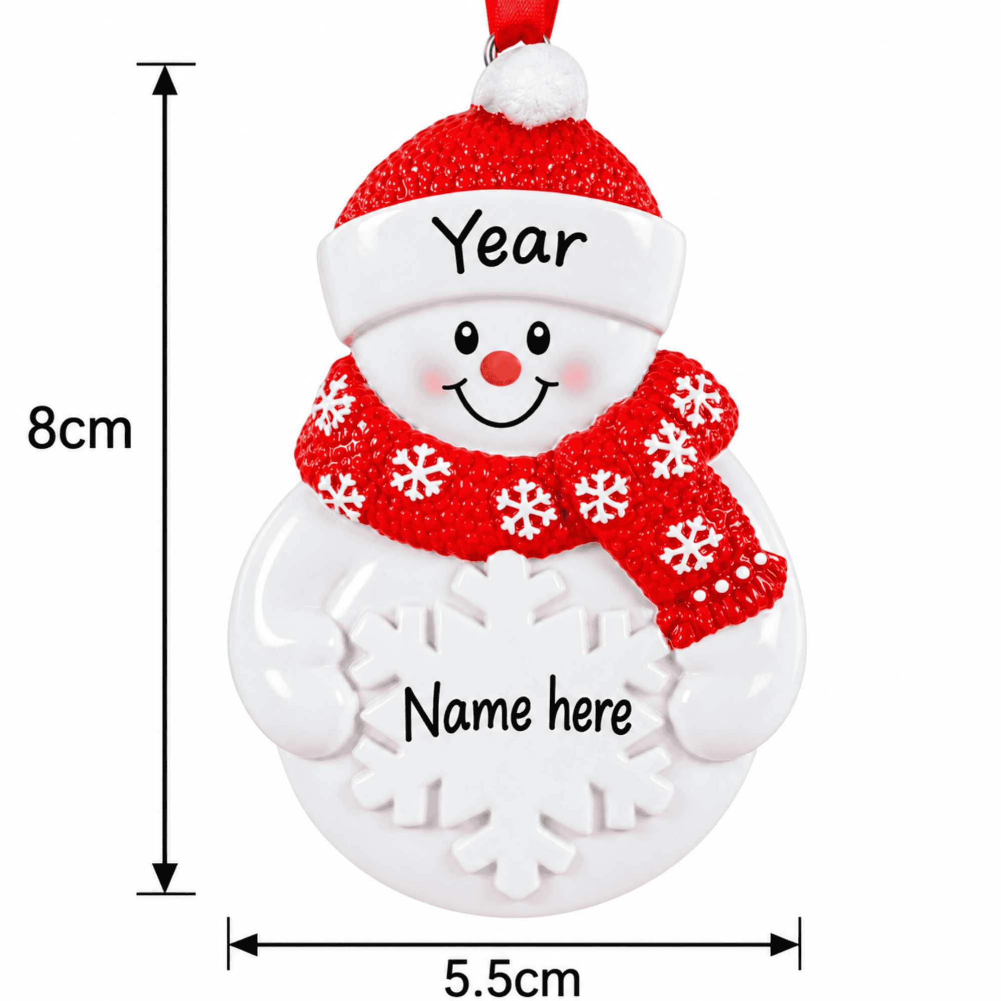 personalised snowman christmas tree decoration with name and year hand personalised on it