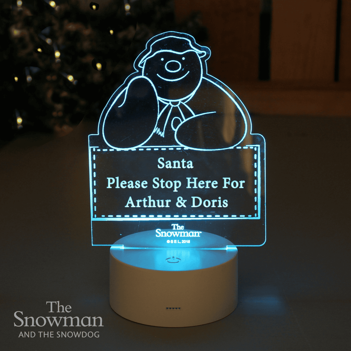 personalised snowman led light colour changing ornament