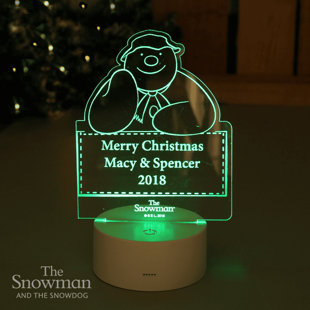 personalised snowman led light colour changing ornament