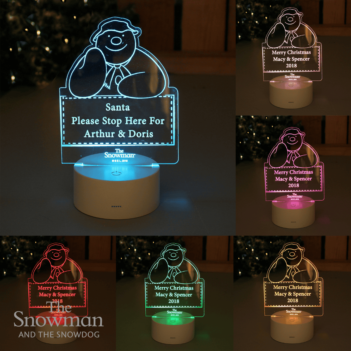 personalised snowman led light colour changing ornament