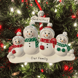 personalised snowman family christmas tree decoration for a family of 4
