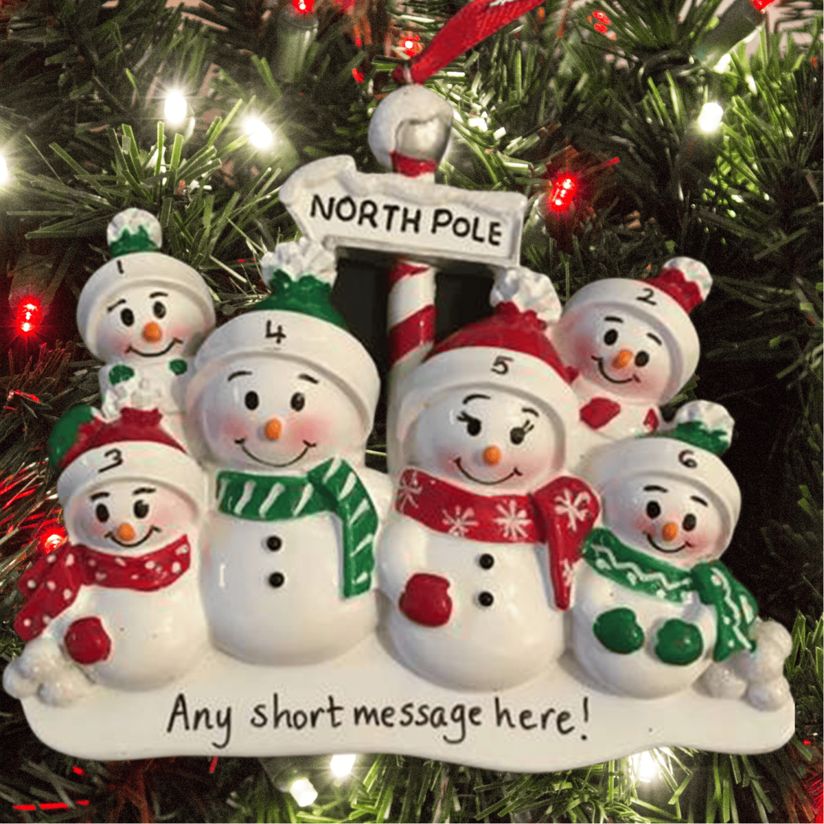 personalised snowman family christmas tree decoration for 6 people