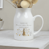personalised spring bunny ceramic jug showing the personalisation on the front