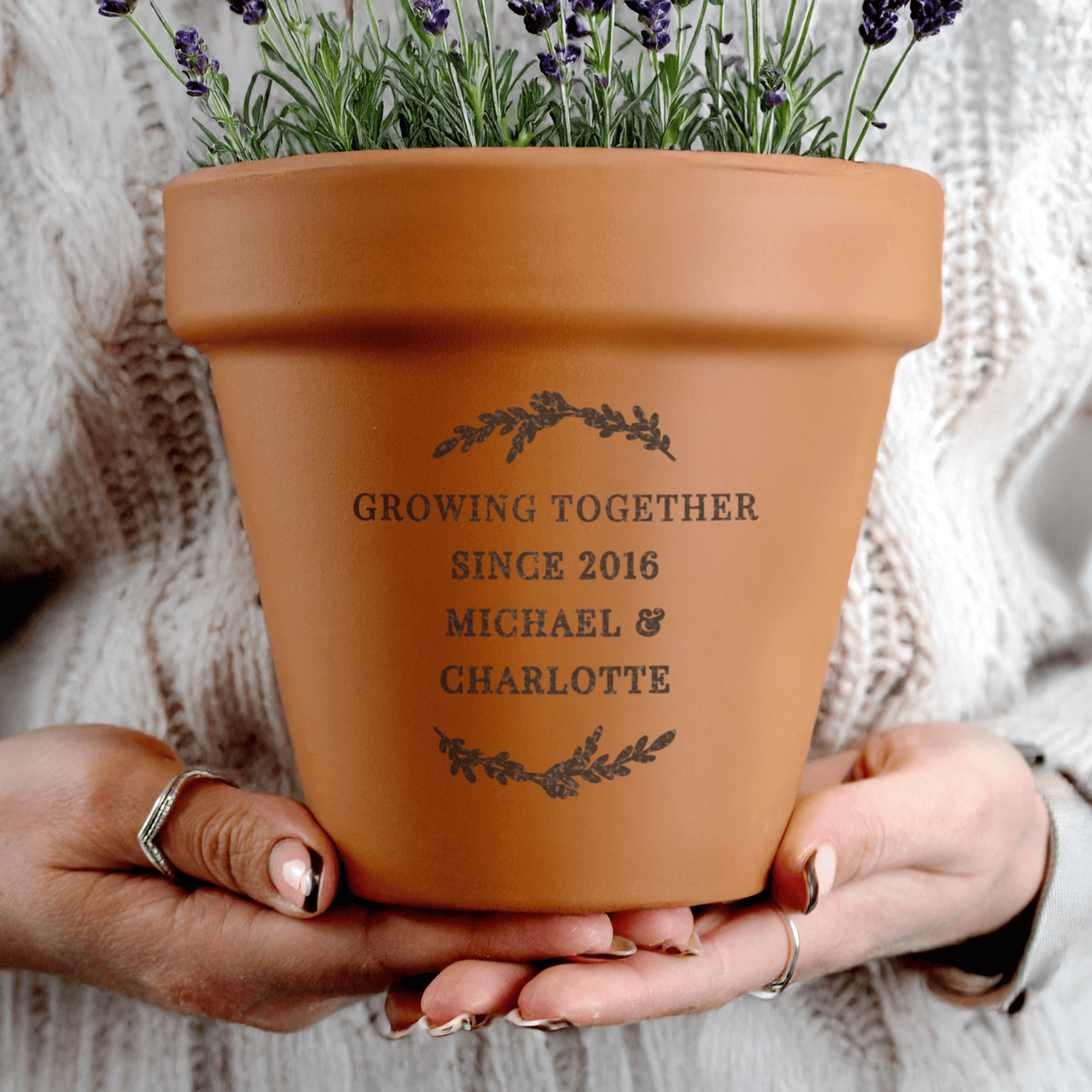 personalised teracotta pot with any message over 4 lines