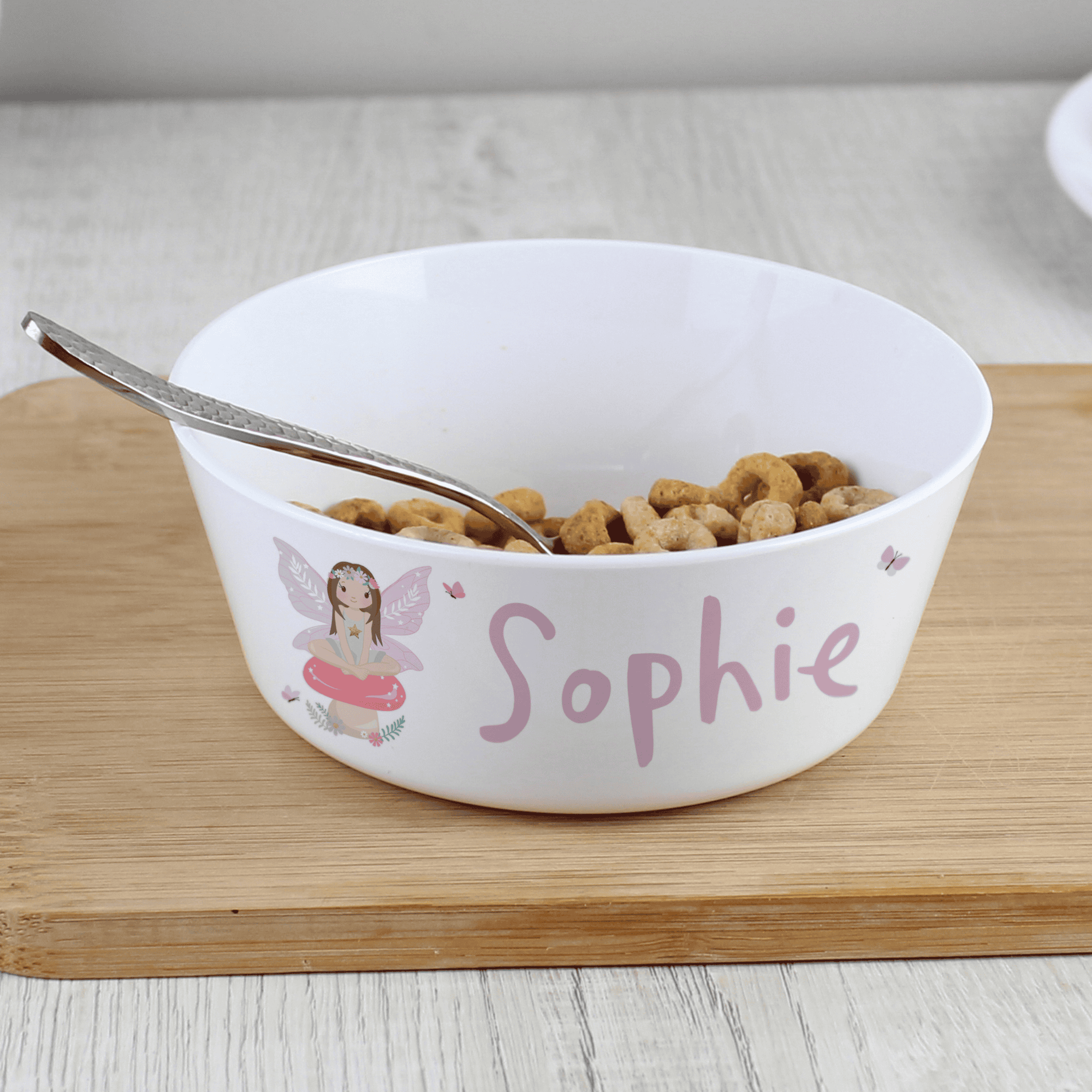personalised toadstool fairy plastic bowl with any name personalised on it