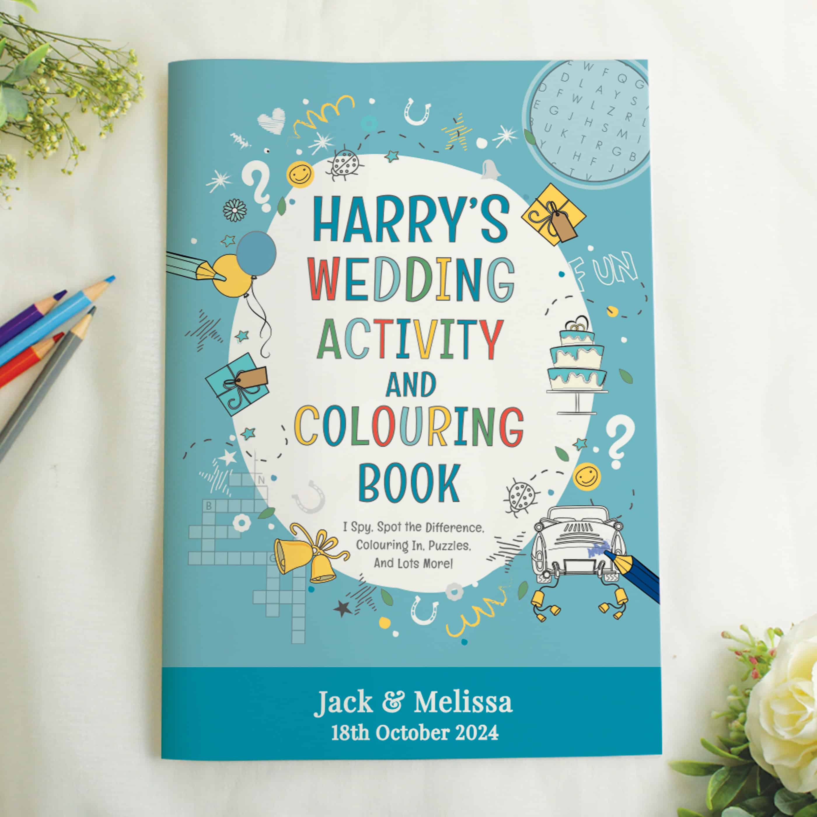 personalised wedding acitivity book for boys front cover