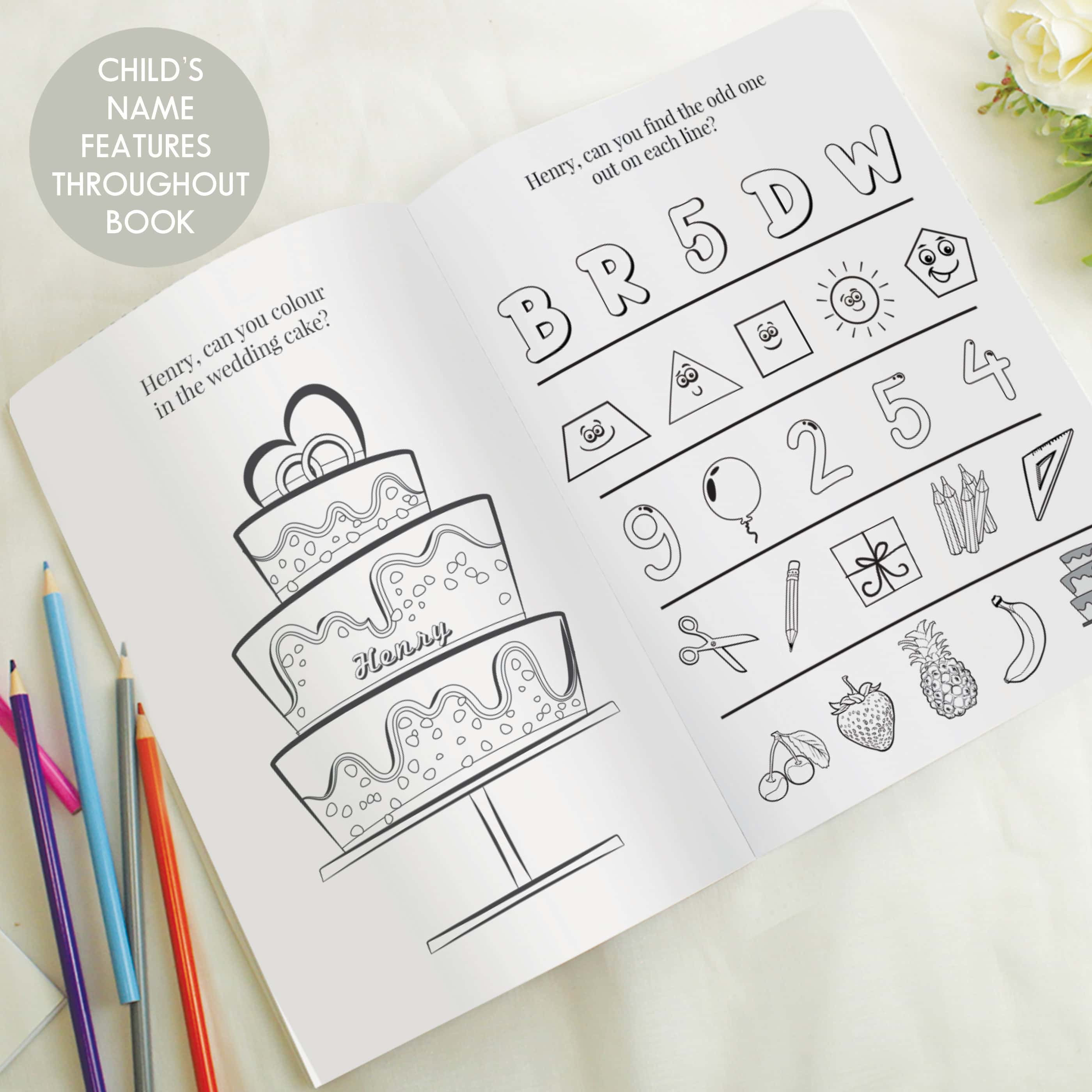 personalised wedding acitivity book for boys showing the inside