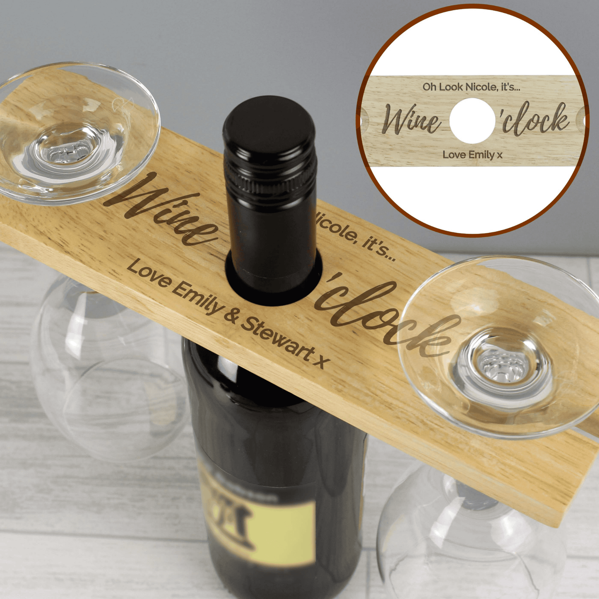 personalised wine o'clock wooden butler