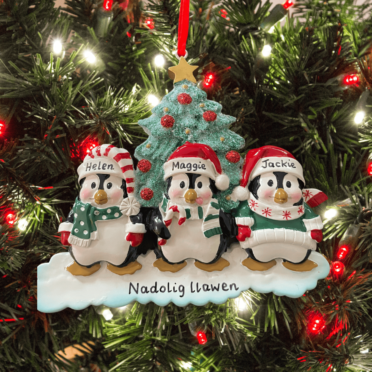 personalised christmas tree decoration for a family of 3