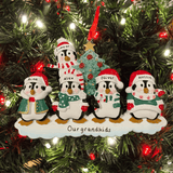 personalised penguin family christmas tree decoration for a family of 5