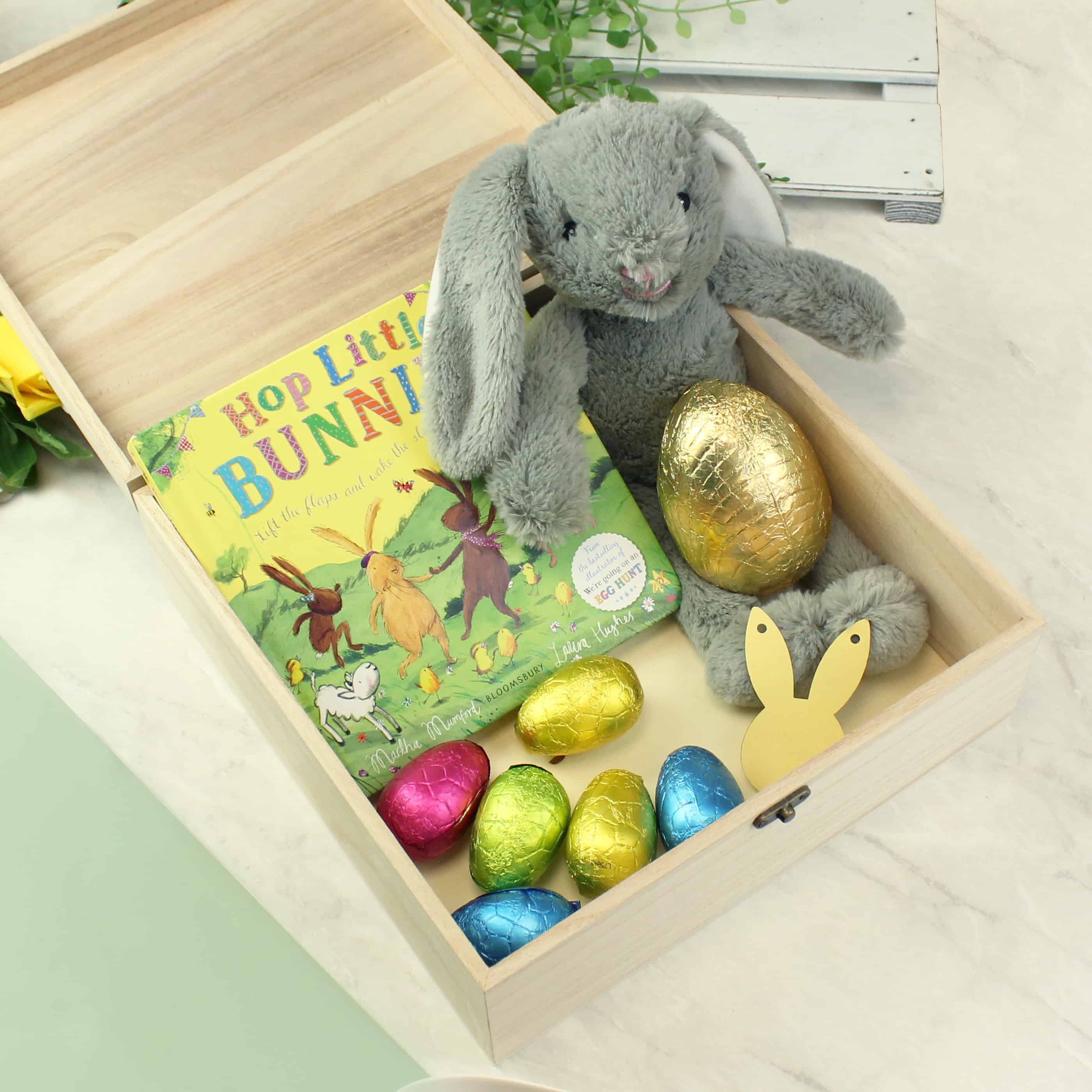 personalised wooden easter box showing the inside of the box
