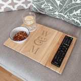 personalised wooden sofa tray engraved with 2 initials
